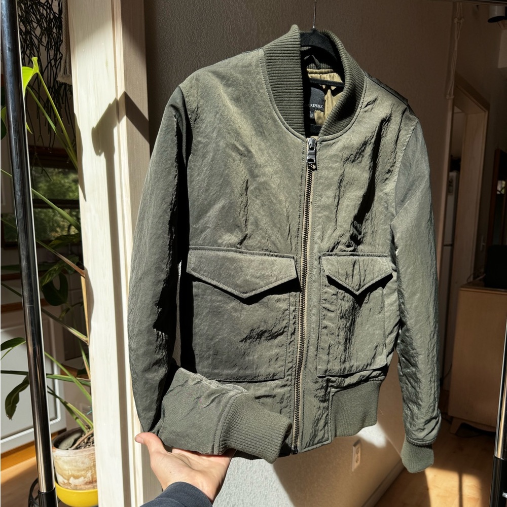 Banana Republic Green Satin Bomber Jacket